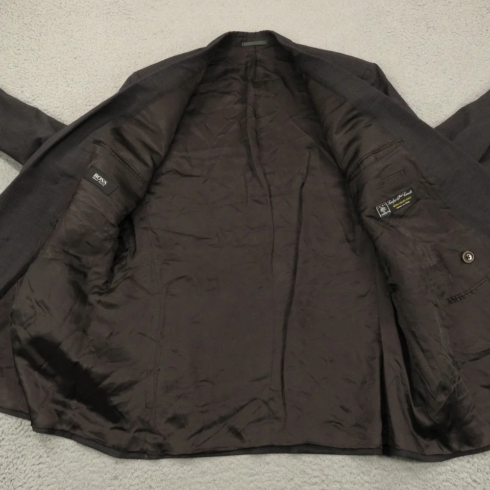 Hugo Boss Blazer 44L Cerruti Super 100s Charcoal 6 Button Double Breasted Coat